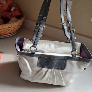 Coach White & Gray Y2K Leather Handbag Tote Purse